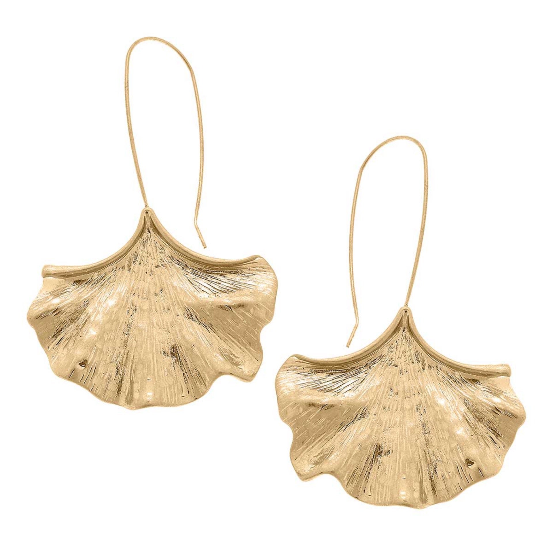 Ellery Ginkgo Statement Earrings in Worn Gold Magnolia Roots